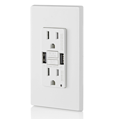 15A SmartlockPro® GFCI Combination 24W(4.8A) Type A USB In-Wall Charger Outlet