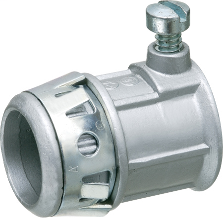 1/2" emt set screw connector zinc die cast concrete tight when taped. for use with steel or aluminum emt. Snap-tight