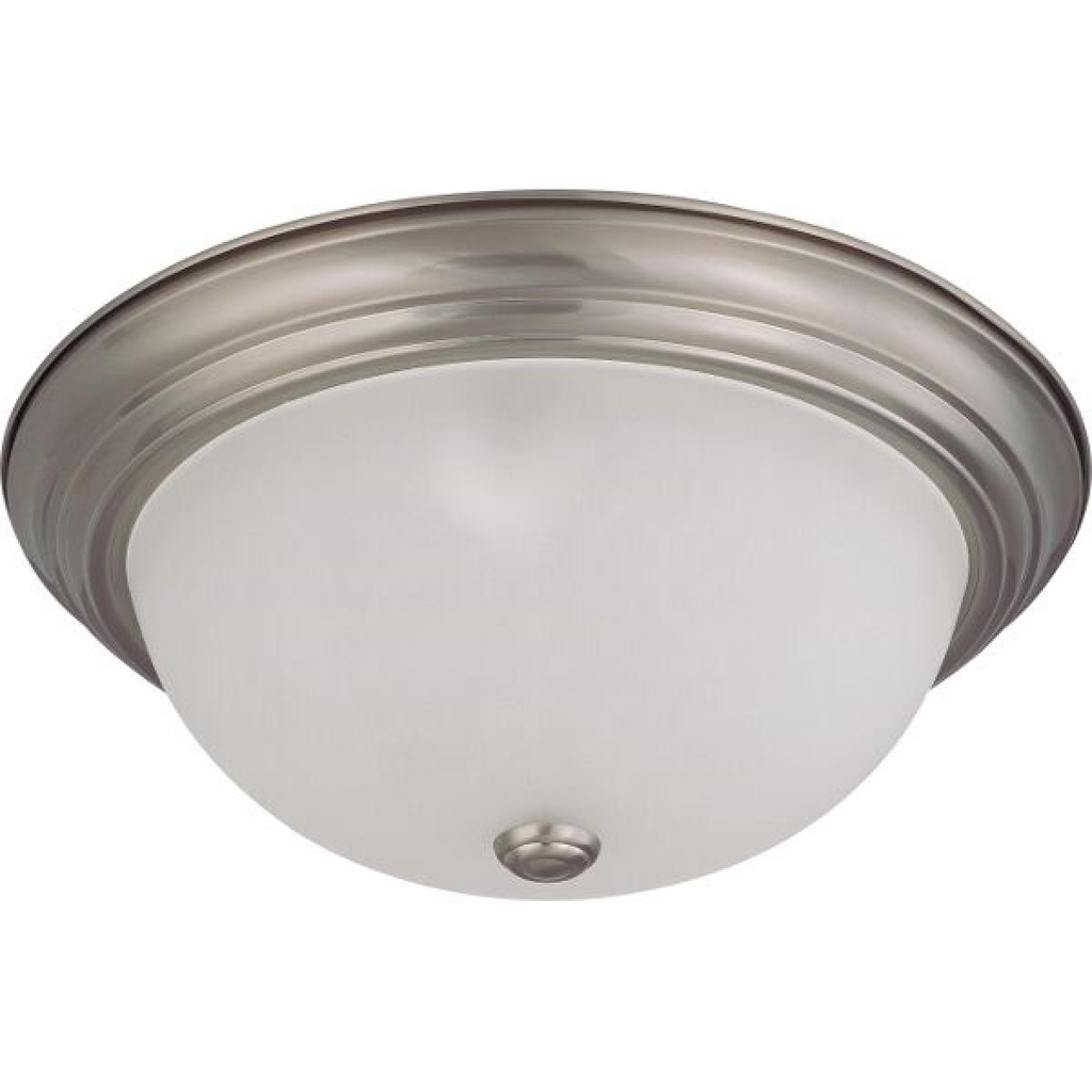 3 Light - 15" Flush with Frosted White Glass - Brushed Nickel Finish