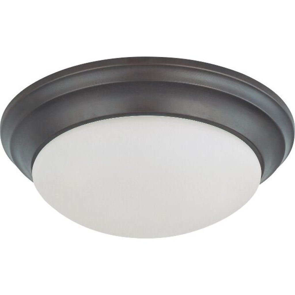 2 Light - 14" Flush with Frosted White Glass - Mahogany Bronze Finish