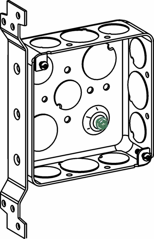 1-1/2" DEEP, 4" SQUARE (4S) BOX DRAWN WITH 1/2" & 3/4" KO & FB BRACKET