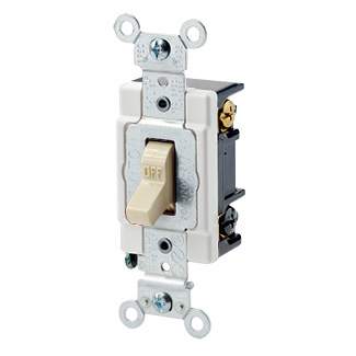 20 Amp, 120/277 Volt, Toggle 3-Way AC Quiet Switch, Heavy Duty Spec Grade, Grounding, Back & Side Wired - IVORY