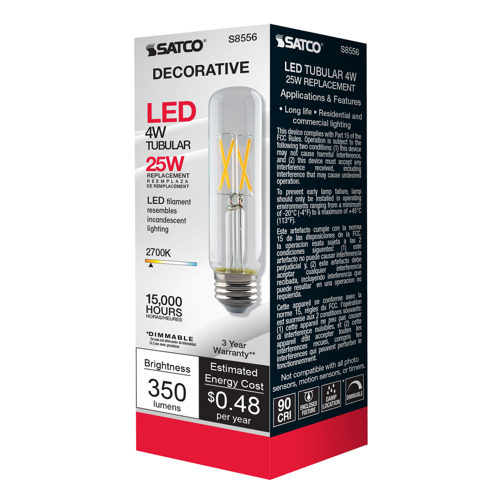 4 Watt T10 LED; Clear; Medium base; 2700K; 350 Lumens; 120 Volt