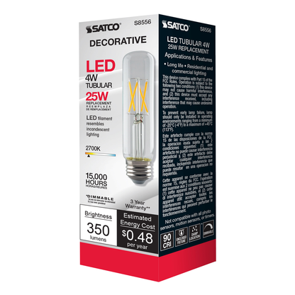 4 Watt T10 LED; Clear; Medium base; 2700K; 350 Lumens; 120 Volt