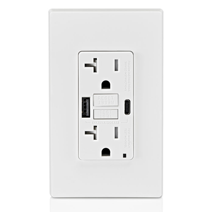 20A SmartlockPro® Self-Test GFCI Combination 24W(4.8A) Type A/C USB In-Wall Charger Outlet – White