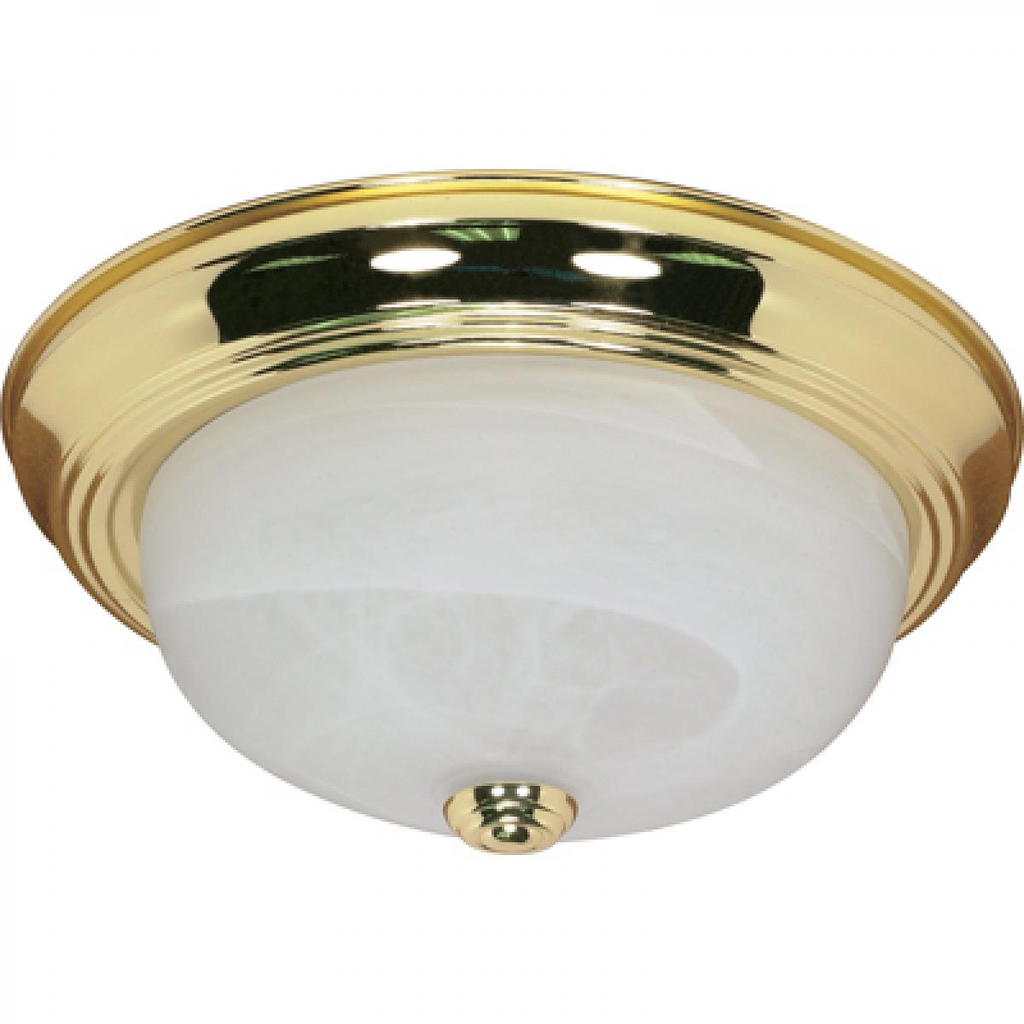 2 Light - 11" Flush with Alabaster Glass - Polished Brass Finish