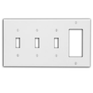 4-Gang Combination Wallplate, 3-Toggle and 1-Decora/GFCI, Standard Size, White