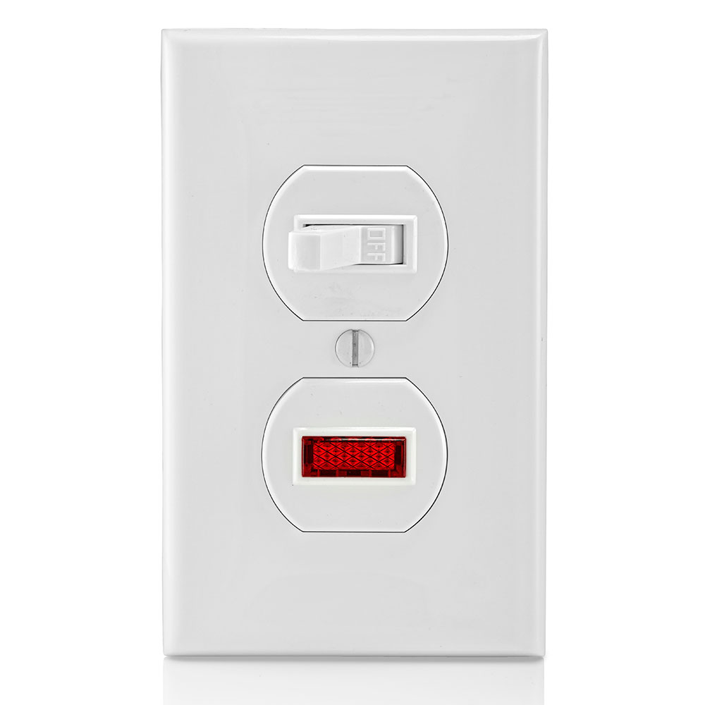 15 Amp, 120 Volt, Duplex Style Single-Pole / Neon Pilot AC Combination Switch, Commercial Grade, Non-Grounding, Side Wired , White