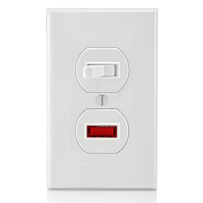 15 Amp, 120 Volt, Duplex Style Single-Pole / Neon Pilot AC Combination Switch, Commercial Grade, Non-Grounding, Side Wired , White