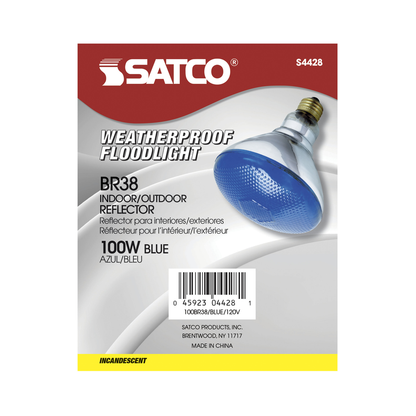 100 Watt BR38 Incandescent; Blue; 2000 Average rated hours; Medium base; 120 Volt