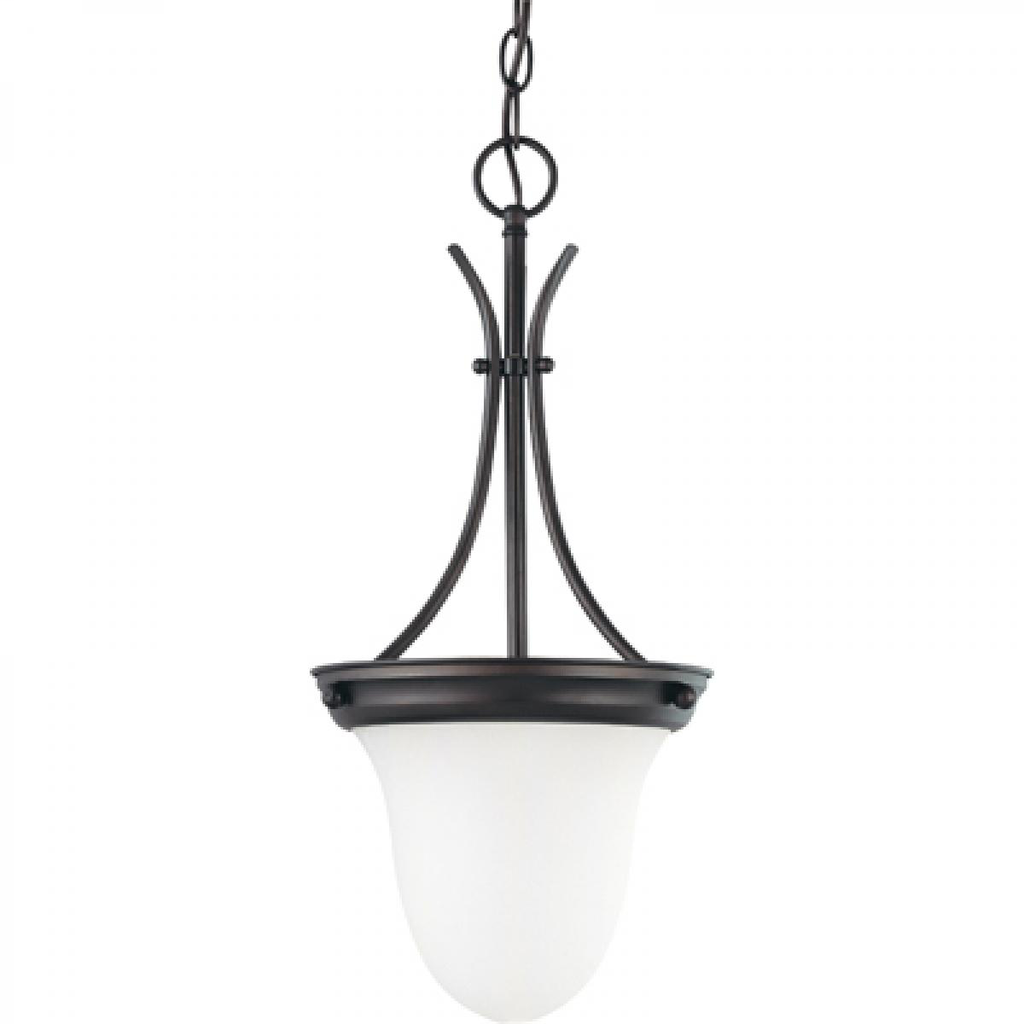 1 Light - 10" Pendant with Frosted White Glass - Mahogany Bronze Finish