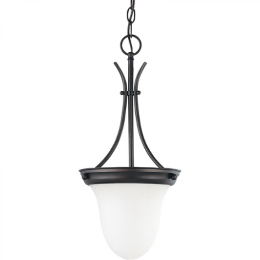 1 Light - 10" Pendant with Frosted White Glass - Mahogany Bronze Finish