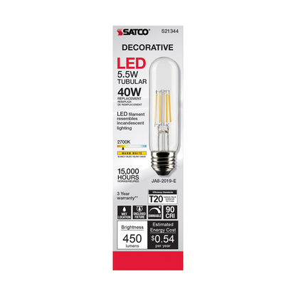 5.5 Watt T10 LED; Clear; Medium base; 90 CRI; 2700K; 120 Volt