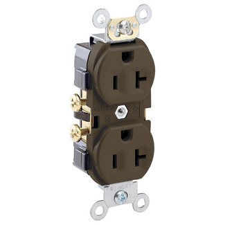 20 Amp Narrow Body Duplex Receptacle/Outlet, Commercial Grade, Self-Grounding
