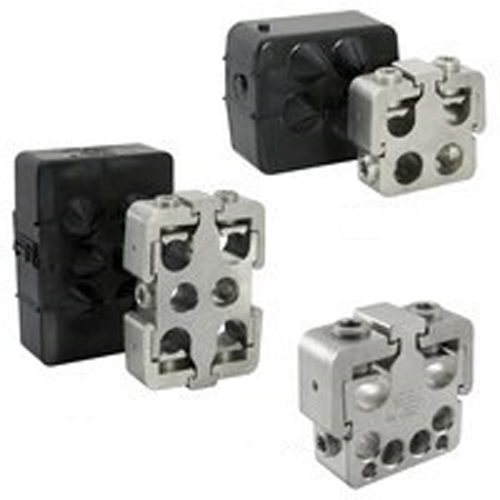Aluminum Multi-Tap Connector, Dual Rated, Main Conductor Range 750-350, Tap Range 500-4, 4 Main Ports, 2 Tap Ports, Tin Plated, UL, CSA, Includes Cover