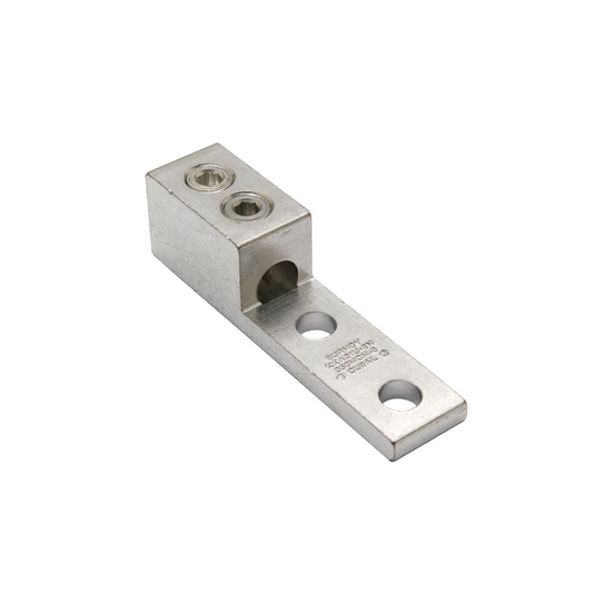 Aluminum Universal Terminal, 2 Hole, 6 AWG (Str)-350 kcmil, 1/2" Stud, 1.75" Stud Hole Spacing, 2 Screws, Al/Cu Rated, Tin Plated
