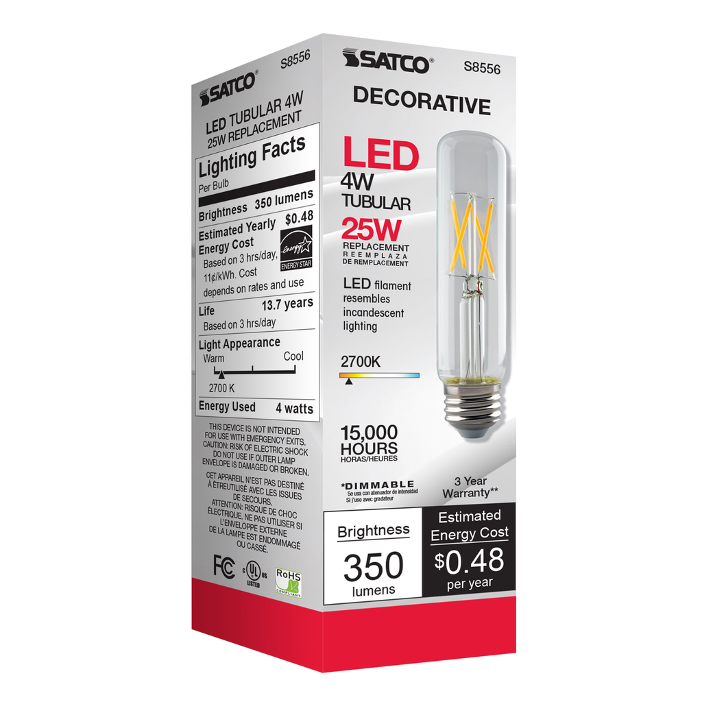 4 Watt T10 LED; Clear; Medium base; 2700K; 350 Lumens; 120 Volt