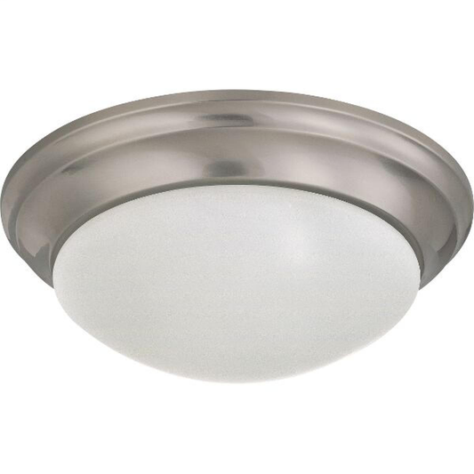 2 Light - 14" Flush with Frosted White Glass - Brushed Nickel Finish