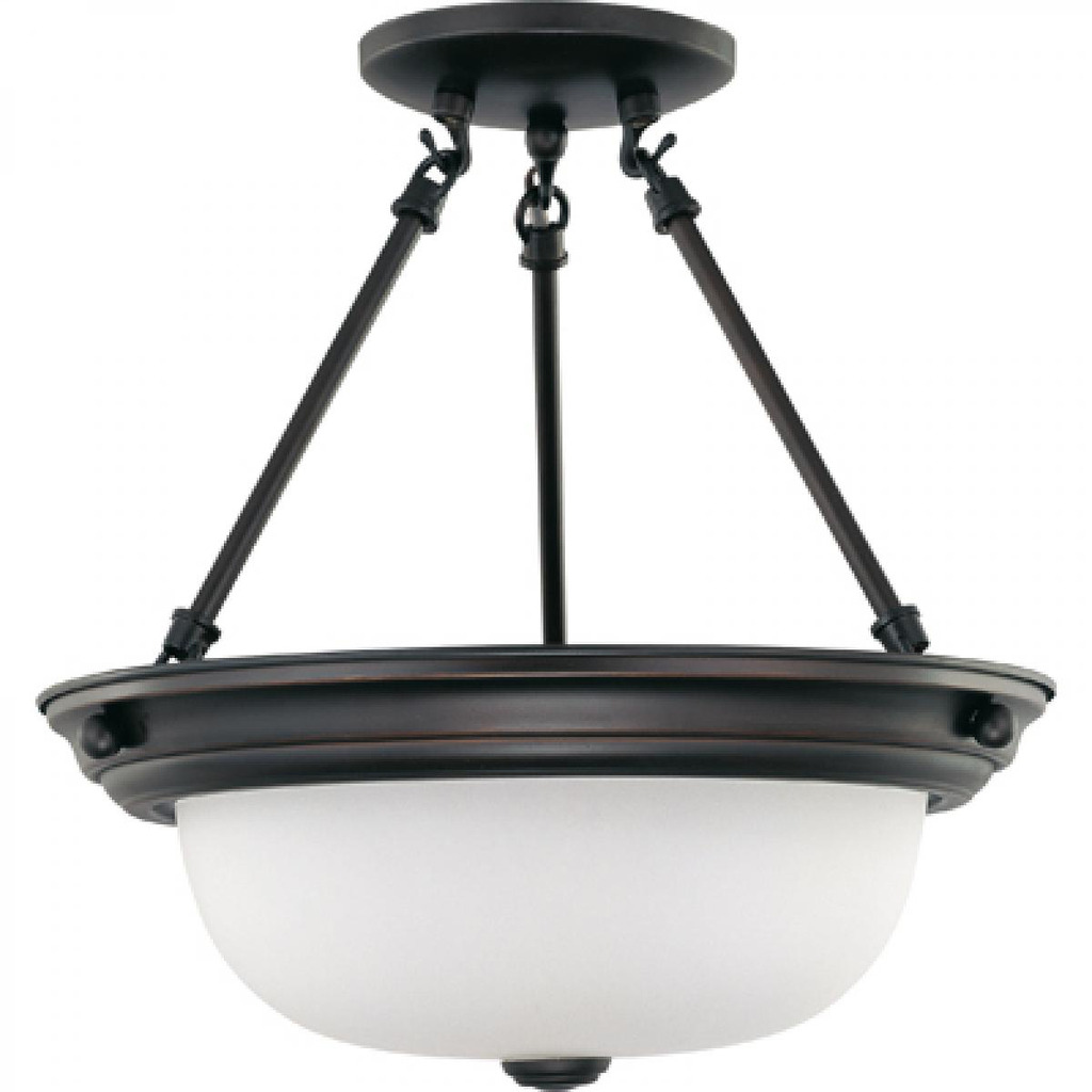 2 Light - Semi Flush with Frosted White Glass - Mahogany Bronze Finish