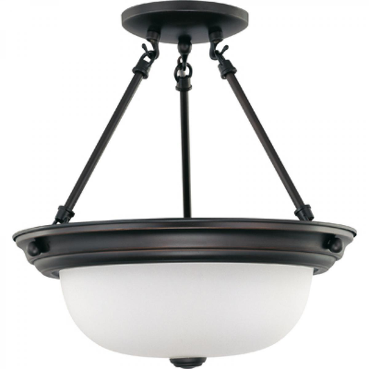 2 Light - Semi Flush with Frosted White Glass - Mahogany Bronze Finish