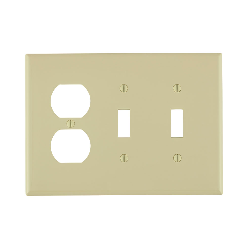 3-Gang Combination Wallplate, 2-Toggle and 1-Duplex Outlet/Receptacle Wallplate, Midway Size, Thermoplastic Nylon, Ivory
