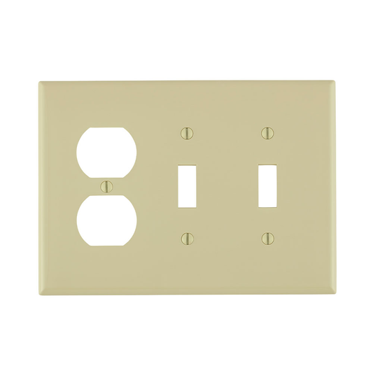 3-Gang Combination Wallplate, 2-Toggle and 1-Duplex Outlet/Receptacle Wallplate, Midway Size, Thermoplastic Nylon, Ivory