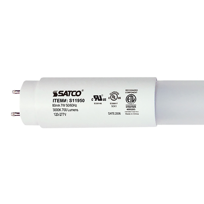 7 Watt; 18 Inch; T8 Linear LED; Medium Bi-Pin G13Base; 3000K; 50000 Average Rated Hours; 700 Lumens; Type B Ballast Bypass