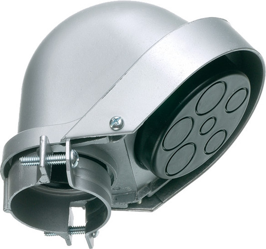 2" Aluminum entrance cap, clamp on type for rigid IMC and EMT. Hole Sizes 2 at .75 and 3 at 1.0 and 1 at .53