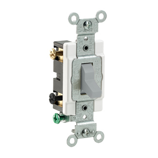 20 Amp, 120/277 Volt, Toggle Double-Pole AC Quiet Switch, Commercial Spec Grade, Grounding, Side Wired - GRAY