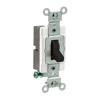 20 Amp, 120/277V, Toggle Sngle-Pole AC Quiet Switch, Com Grade, Grounding, Side Wired BLK