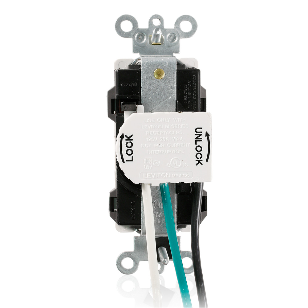 20 Amp Lev-Lok® Decora Plus Isolated Ground Duplex Receptacle/Outlet, Industrial Grade, Self-Grounding