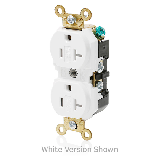 20 Amp Duplex Receptacle/Outlet, Industrial Grade, Tamper-Resistant, Self-Grounding