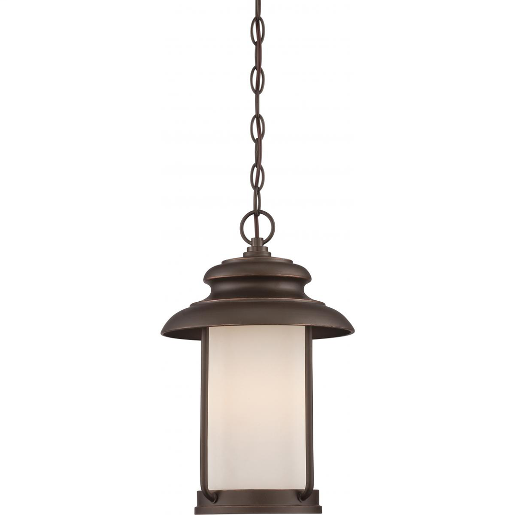 Bethany - LED Hanging Lantern with Satin White Glass - Mahogany Bronze Finish