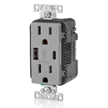 5.1A USB Type A/Type-C Wall Outlet Charger with 15A Tamper-Resistant Outlet