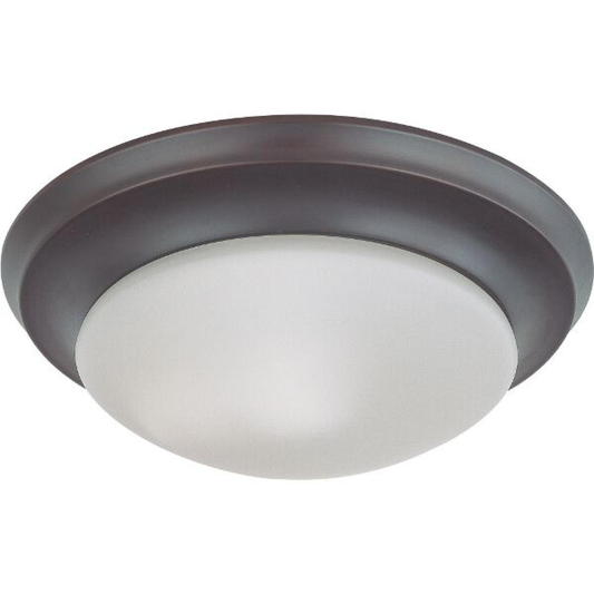 1 Light - 12" Flush with Frosted White Glass - Mahogany Bronze Finish