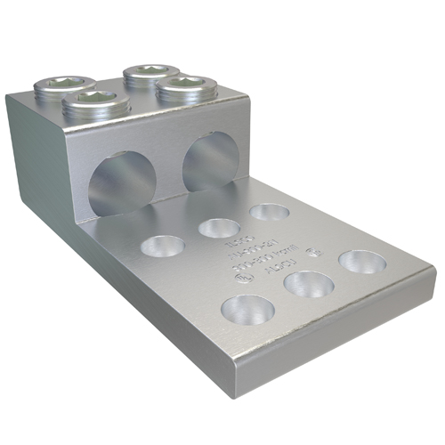 Aluminum Mechanical Lug, Conductor Range 800-300, 2 Ports, 6 Holes, 1/2in Bolt Size, 1-3/4in Hole Spacing, Tin Plated, UL, CSA
