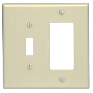 2-Gang 1-Toggle 1-Decora/GFCI Combination Wallplate, Midway Size, Thermoset, Ivory