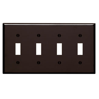 4-Gang Toggle Swtich Wallplate, Standard Size, Thermoset, Brown