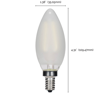 3.5 Watt B11 LED; Frosted; Candelabra base; 2700K; 350 Lumens; 120 Volt