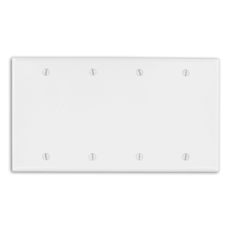 4-Gang Blank Wallplate, Standard Size, Thermoset, White
