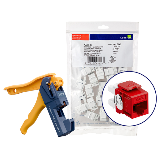 150 EXTREME™ Cat 6 QUICKPORT™ Jacks, Bulk QUICKPACK™, Crimson, Kitted with JackRapid™ Tool