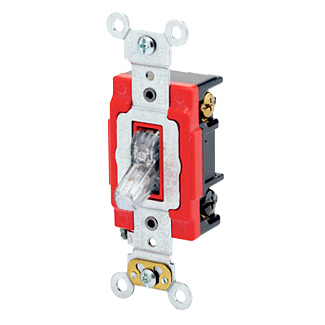 20 Amp, 277 Volt, Toggle Lighted Handle - Illuminated OFF 3-Way AC Quiet Switch, Industrial Grade, Self Grounding, Back & Side Wired, - Clear