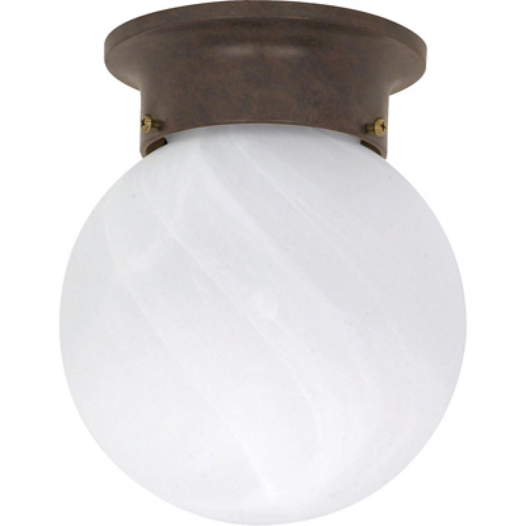 1 Light - 6" Flush with Alabaster Glass - Old Bronze Finish