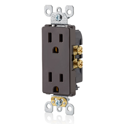 15 Amp Duplex Outlet/Receptacle, Self-Grounding, Brown