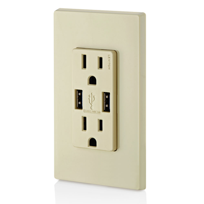 3.6A USB Type-A/Type-A Wall Outlet Charger with 15A Tamper-Resistant Receptacles