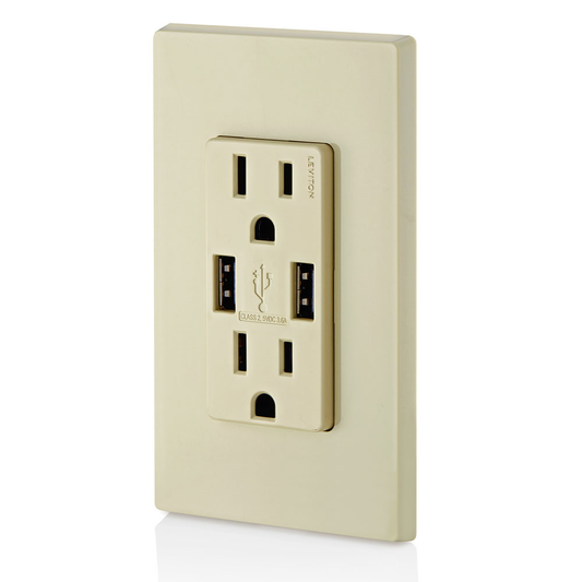 3.6A USB Type-A/Type-A Wall Outlet Charger with 15A Tamper-Resistant Receptacles