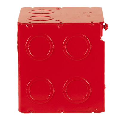 3-3/4 in. Life Safety Square Box, Welded, 3-1/2 in. Deep, Sixteen 1/2 & 3/4 in. Concentric KO's, Red