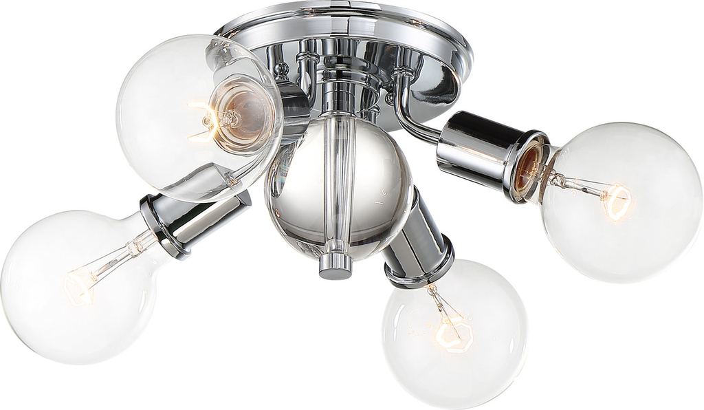 Bounce - 4 Light Flush Mount with Crystal Accent - Polished Nickel Finish