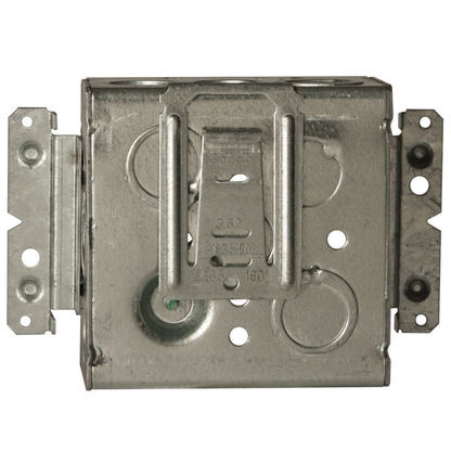 4 in. Square Box, Welded, 2-1/8 in. Deep, Ten 1/2 in. KO's and Six TKO's, Raised Ground, 8 in. #12 Solid Copper Pigtail, UBS, HM Bracket
