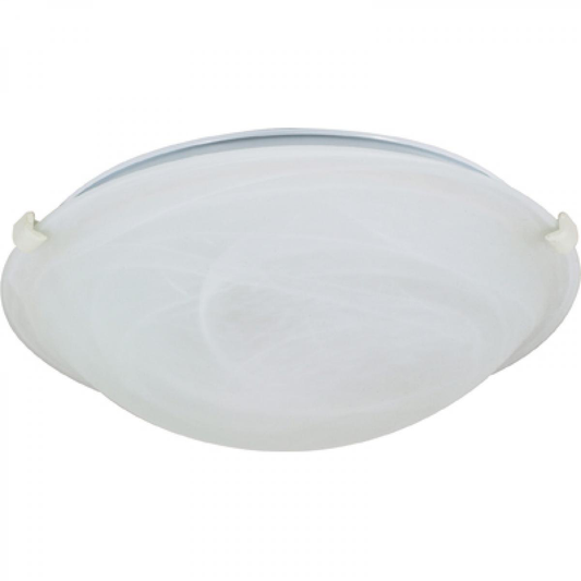 2 Light - 16" Flush with Alabaster Glass - Textured White Finish
